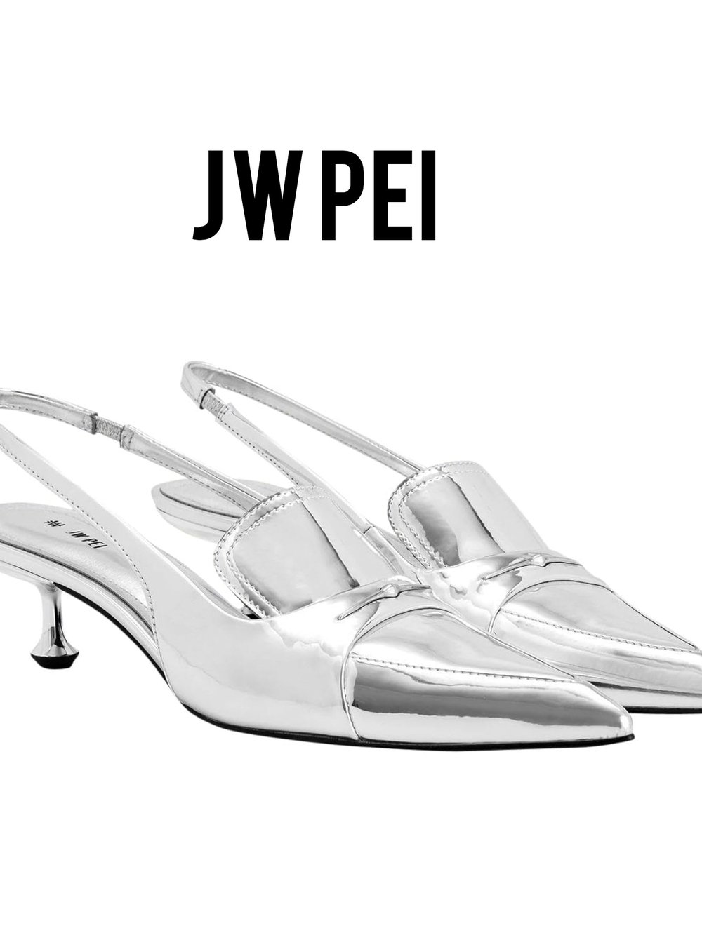 🆕⭐JW PEI Metallic Silver Slingback Kitten Heels